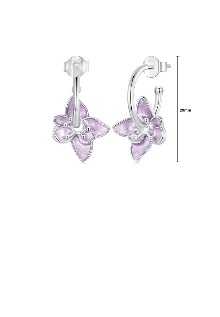 925 Sterling Silver Fashion and Elegant Enamel Purple Flower Earrings