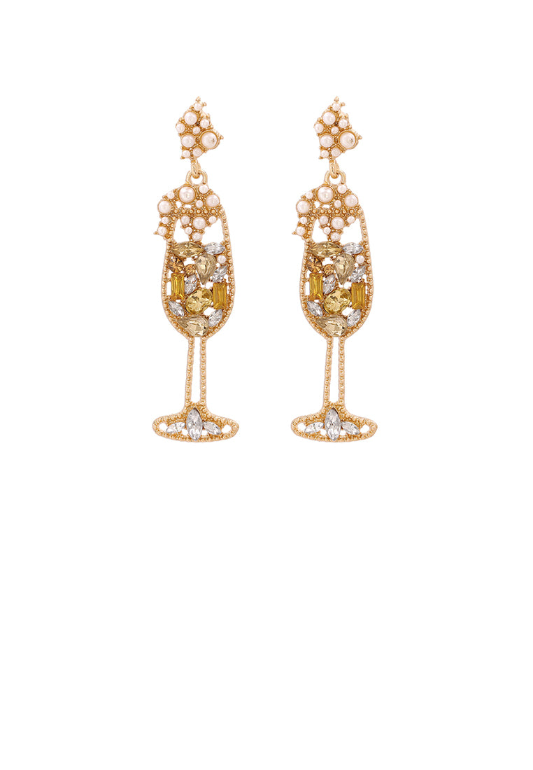 Fashion Temperament Plated Gold Wine Glass-shaped Stud Earrings with Champagne Cubic Zirconia - Luxurious Look