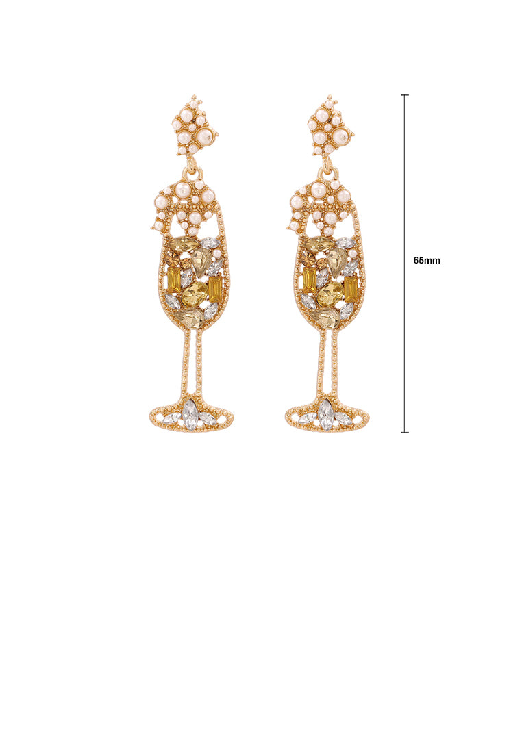 Fashion Temperament Plated Gold Wine Glass-shaped Stud Earrings with Champagne Cubic Zirconia - Luxurious Look