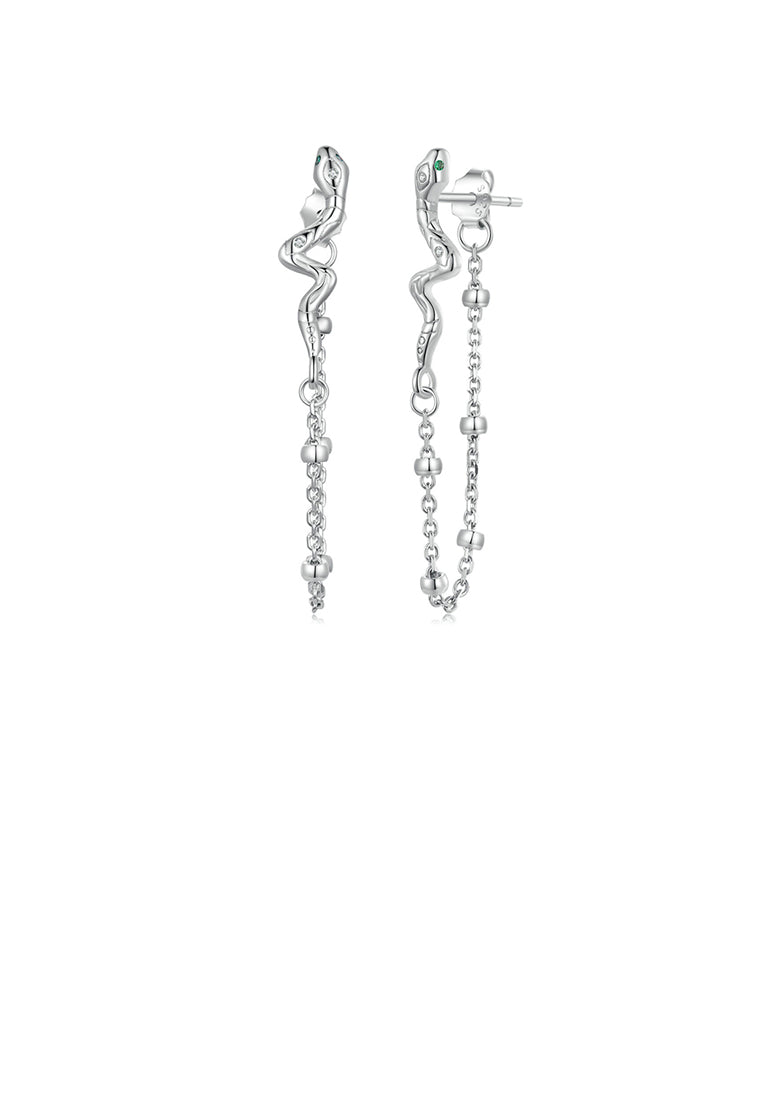 925 Sterling Silver Fashion Snake Tassel Stud Earrings with Cubic Zirconia - Luxurious Look