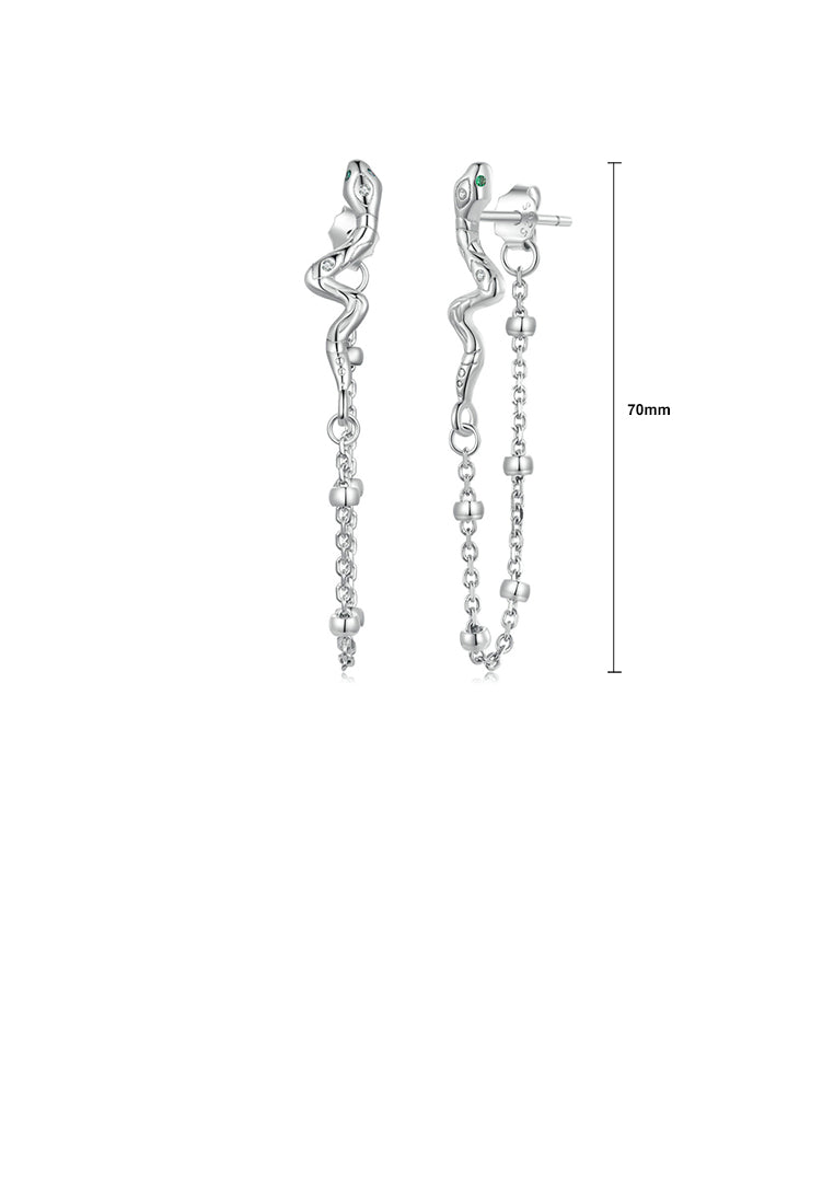 925 Sterling Silver Fashion Snake Tassel Stud Earrings with Cubic Zirconia - Luxurious Look
