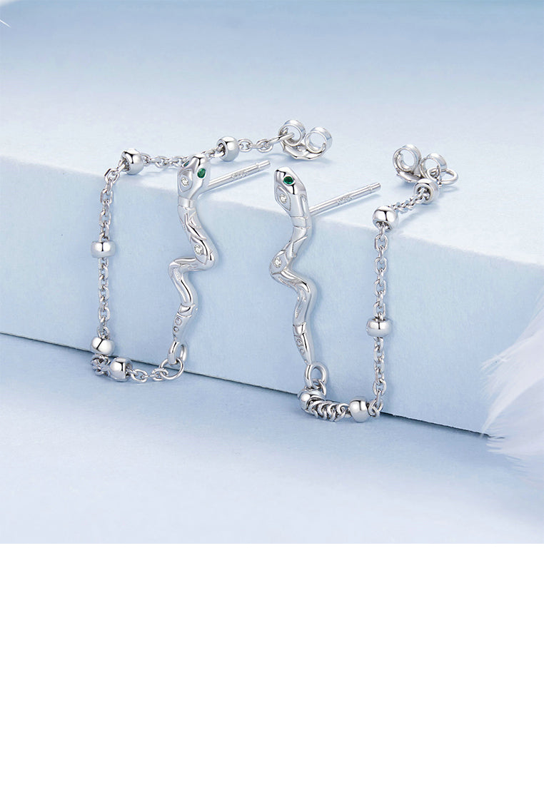 925 Sterling Silver Fashion Snake Tassel Stud Earrings with Cubic Zirconia - Luxurious Look
