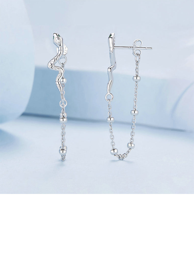 925 Sterling Silver Fashion Snake Tassel Stud Earrings with Cubic Zirconia - Luxurious Look