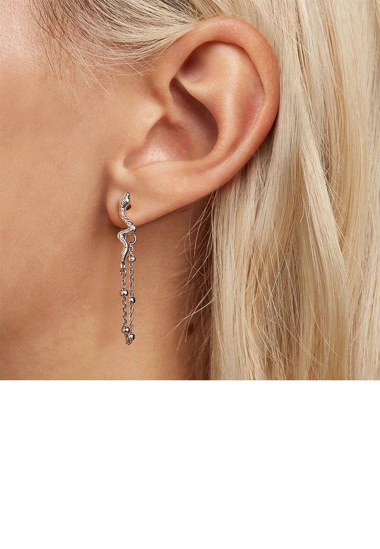 925 Sterling Silver Fashion Snake Tassel Stud Earrings with Cubic Zirconia - Luxurious Look