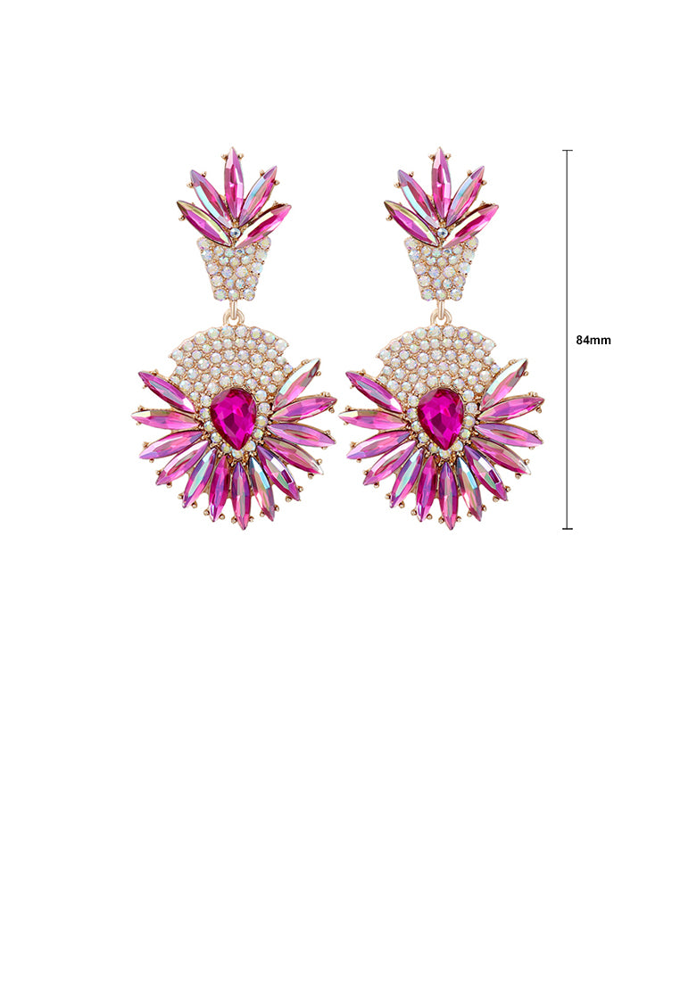 Fashion Brilliant Plated Gold Floral Geometric Round Earrings with Pink Cubic Zirconia - Luxurious Look - Vibrant Color