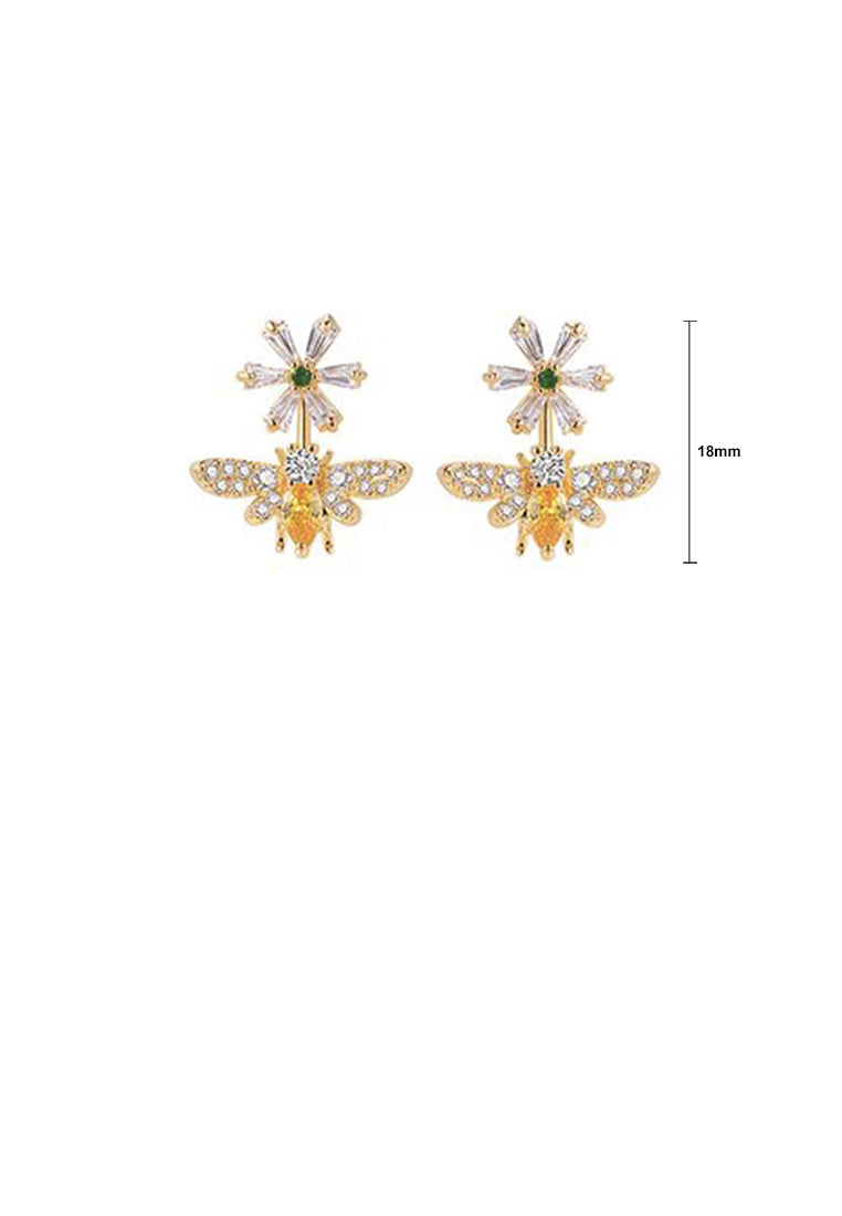 Fashion Simple Plated Gold Flower Bee Brooch with Cubic Zirconia - Luxurious Look