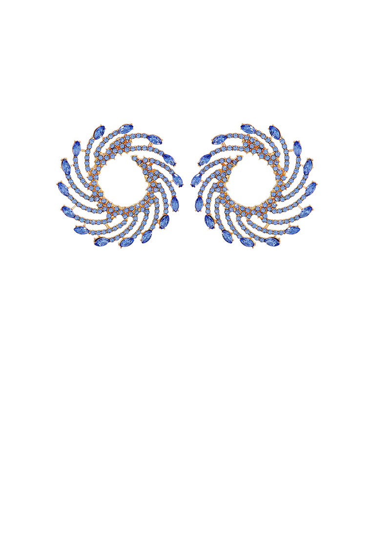Fashion and Personalized Plated Gold Whirlwind Fireworks Stud Earrings with Blue Cubic Zirconia - Luxurious Look