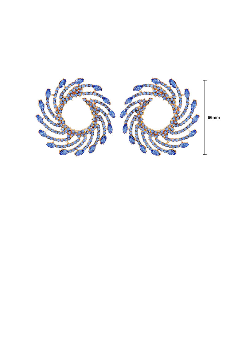 Fashion and Personalized Plated Gold Whirlwind Fireworks Stud Earrings with Blue Cubic Zirconia - Luxurious Look