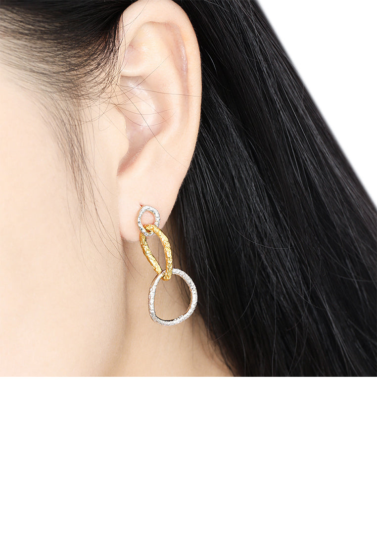 925 Sterling Silver Gold Two-tone Geometric Hoop Earrings