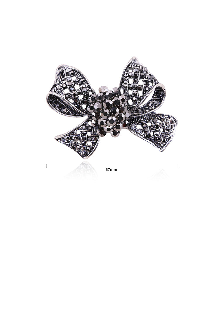 Fashion Bright Black Ribbon Brooch with Cubic Zirconia - Luxurious Look