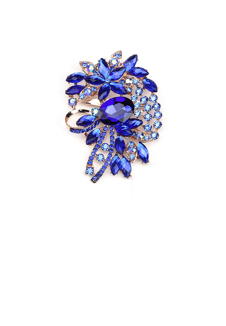 Fashion Bright Plated Gold Geometric Pattern Brooch with Blue Cubic Zirconia - Luxurious Look
