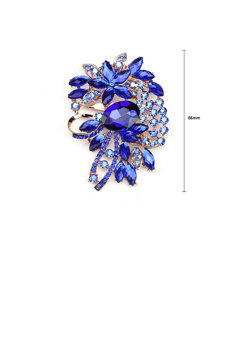 Fashion Bright Plated Gold Geometric Pattern Brooch with Blue Cubic Zirconia - Luxurious Look