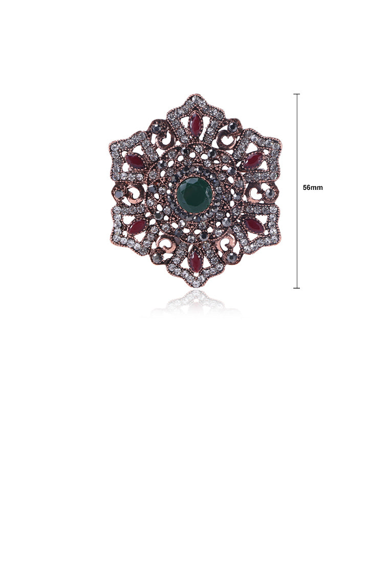 Fashion and Elegant Plated Gold Geometric Pattern Brooch with Cubic Zirconia - Luxurious Look