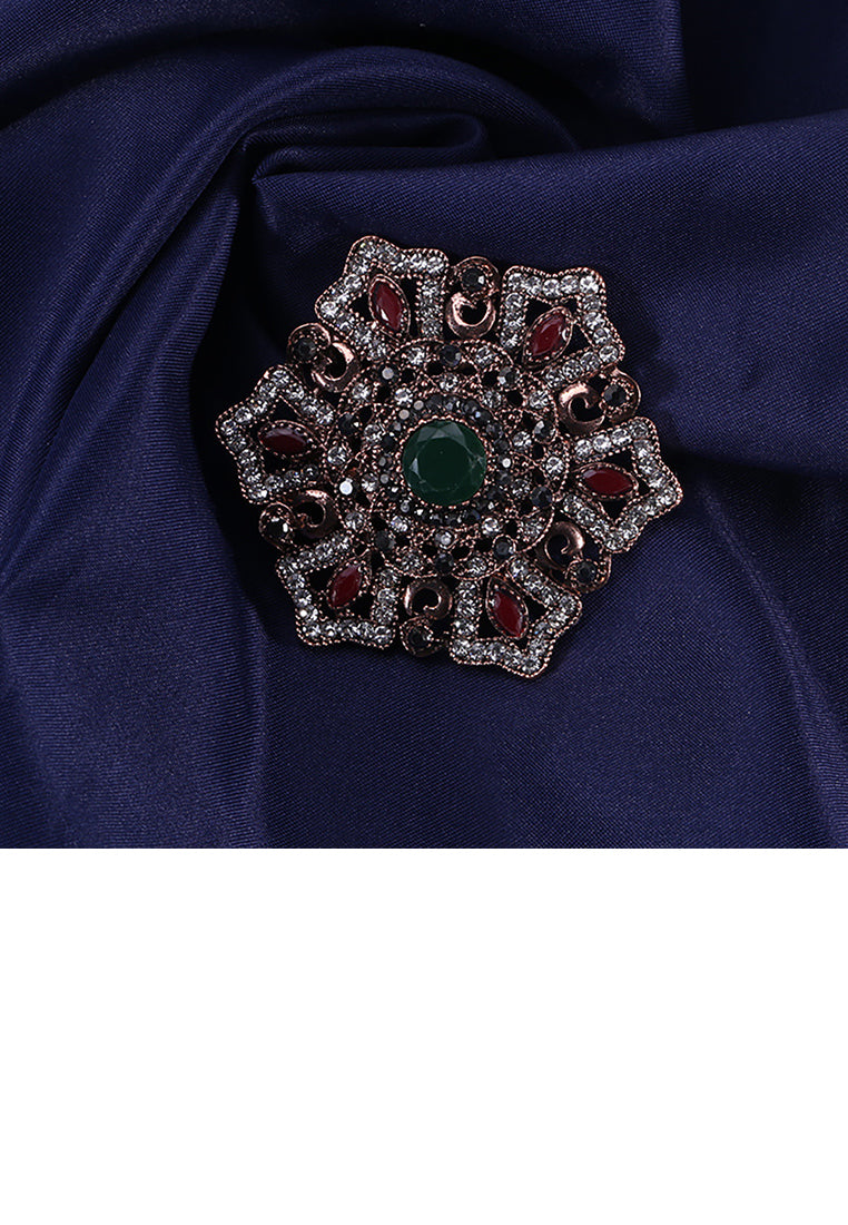 Fashion and Elegant Plated Gold Geometric Pattern Brooch with Cubic Zirconia - Luxurious Look