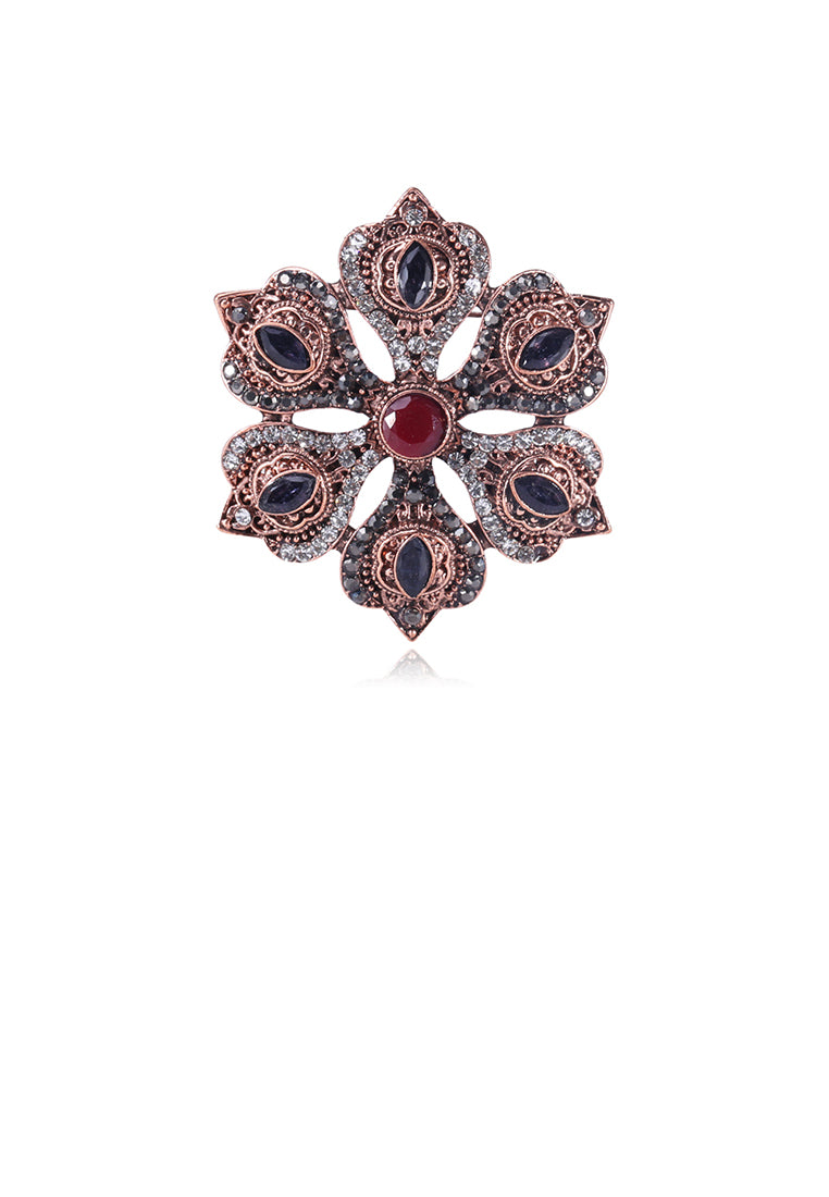 Elegant and Fashion Plated Gold Geometric Flower Brooch with Cubic Zirconia - Luxurious Look