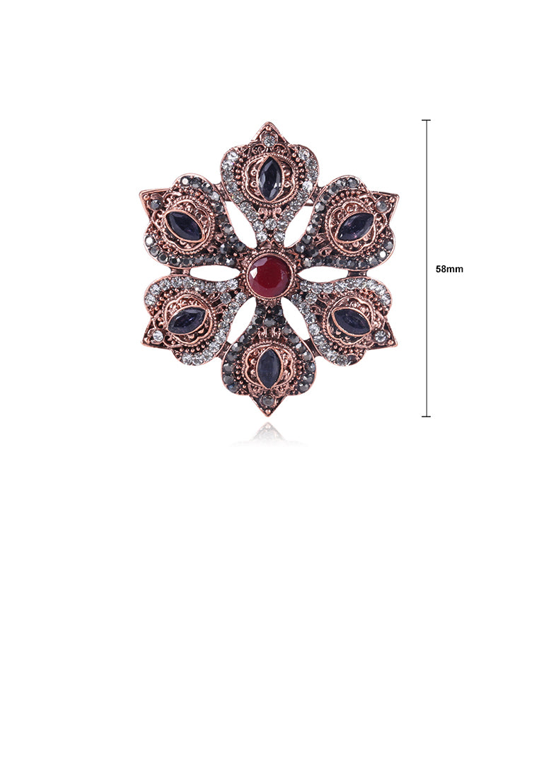 Elegant and Fashion Plated Gold Geometric Flower Brooch with Cubic Zirconia - Luxurious Look