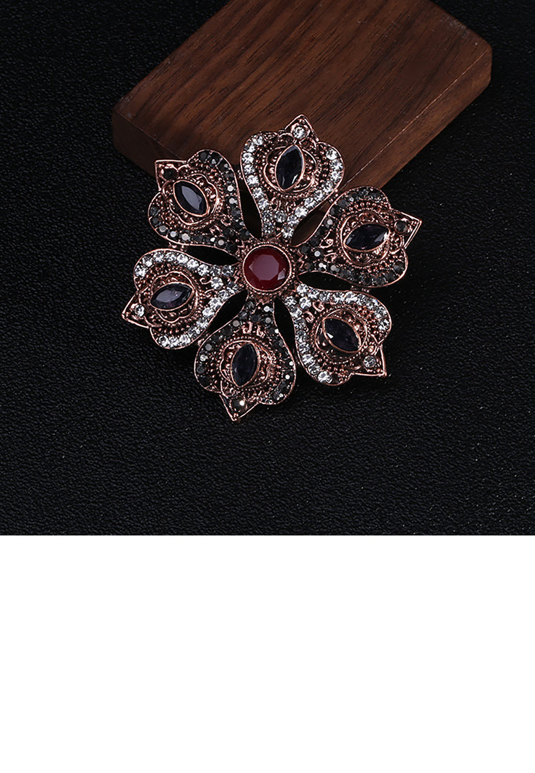 Elegant and Fashion Plated Gold Geometric Flower Brooch with Cubic Zirconia - Luxurious Look