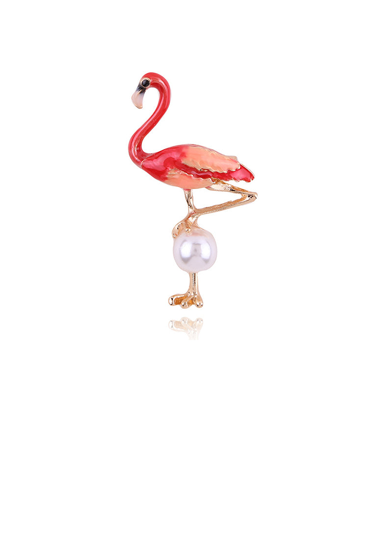 Fashion Simple Red Flamingo Imitation Pearl Brooch - Luxurious Look - Vibrant Color