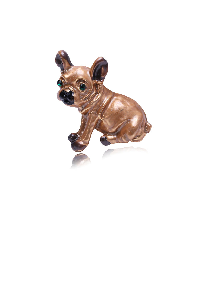 Simple and Cute Brown Puppy Brooch with Cubic Zirconia - Luxurious Look - Vibrant Color