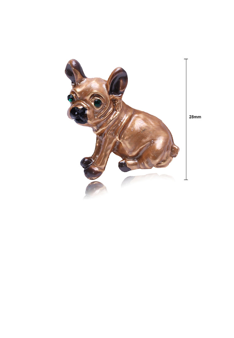 Simple and Cute Brown Puppy Brooch with Cubic Zirconia - Luxurious Look - Vibrant Color