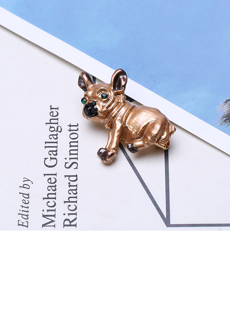 Simple and Cute Brown Puppy Brooch with Cubic Zirconia - Luxurious Look - Vibrant Color