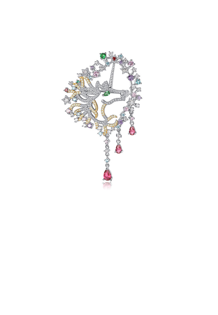 Fashion and Elegant Geometric Pattern Tassel Brooch with Colorful Cubic Zirconia - Luxurious Look