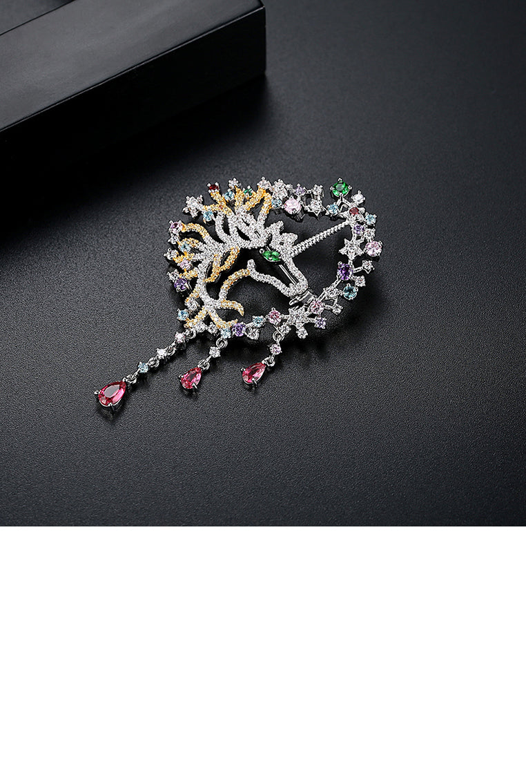 Fashion and Elegant Geometric Pattern Tassel Brooch with Colorful Cubic Zirconia - Luxurious Look