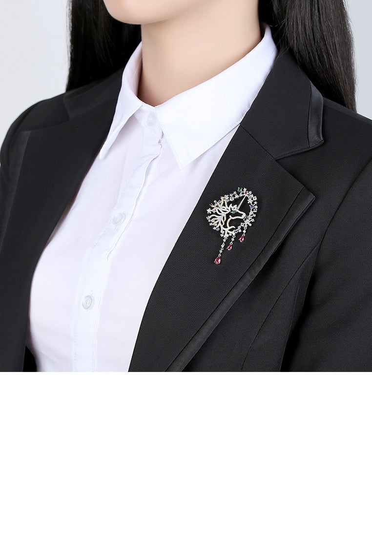 Fashion and Elegant Geometric Pattern Tassel Brooch with Colorful Cubic Zirconia - Luxurious Look