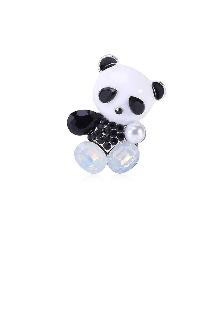 Simple and Cute Panda Brooch with Black Cubic Zirconia - Luxurious Look