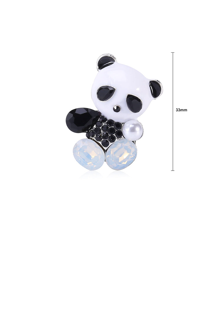 Simple and Cute Panda Brooch with Black Cubic Zirconia - Luxurious Look