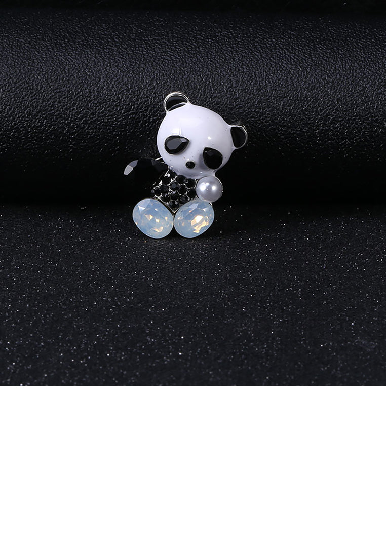 Simple and Cute Panda Brooch with Black Cubic Zirconia - Luxurious Look
