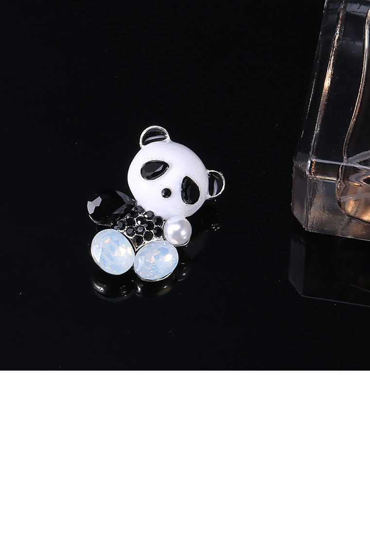 Simple and Cute Panda Brooch with Black Cubic Zirconia - Luxurious Look