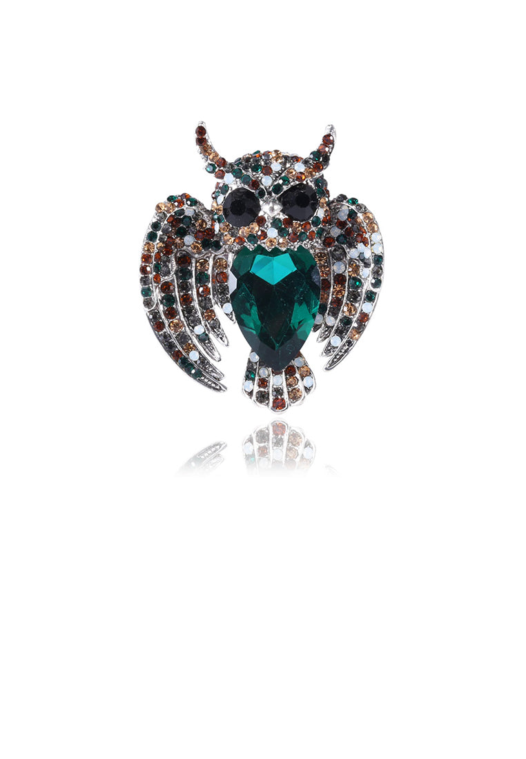 Fashion Bright Owl Brooch with Green Cubic Zirconia - Luxurious Look