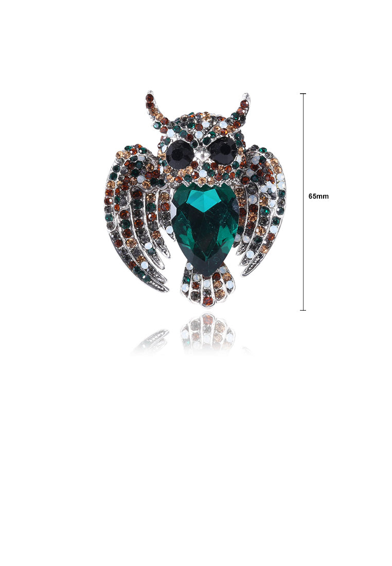 Fashion Bright Owl Brooch with Green Cubic Zirconia - Luxurious Look