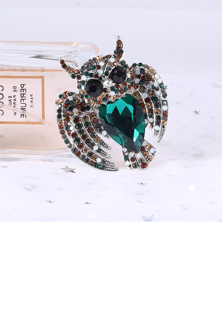 Fashion Bright Owl Brooch with Green Cubic Zirconia - Luxurious Look