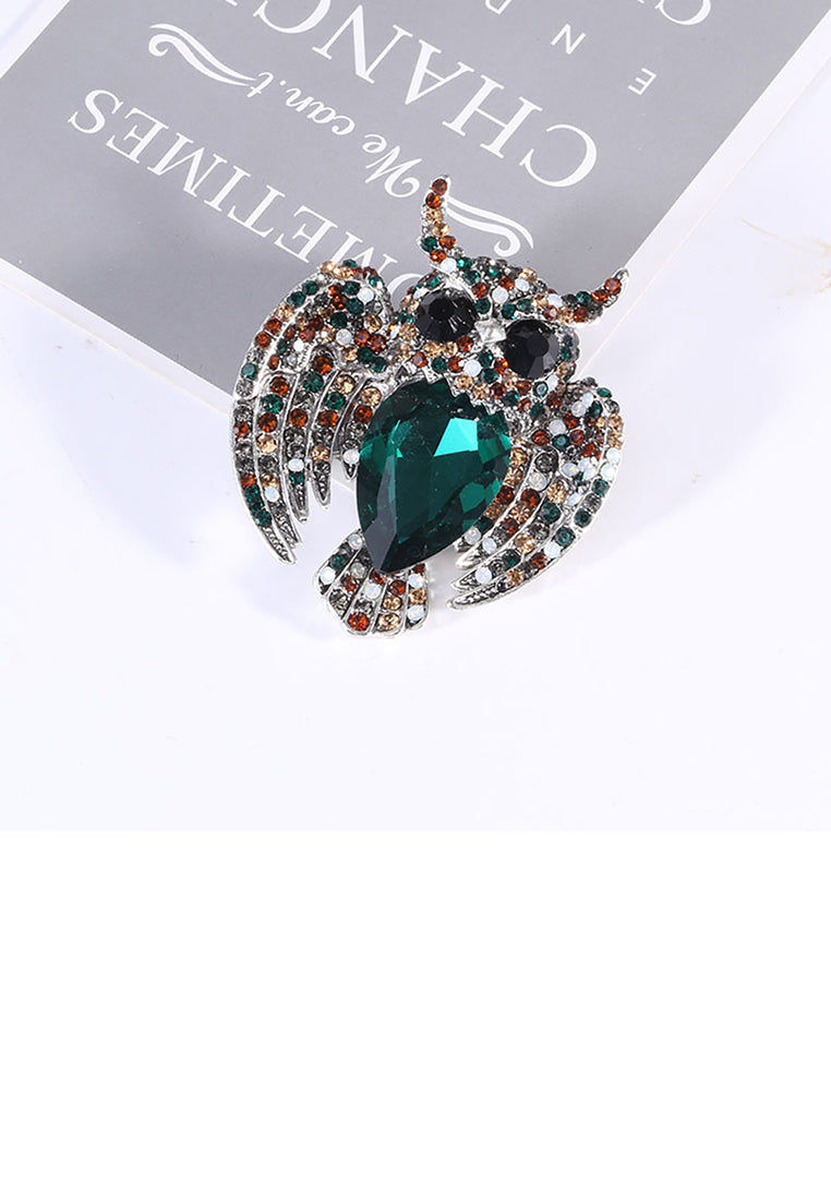 Fashion Bright Owl Brooch with Green Cubic Zirconia - Luxurious Look