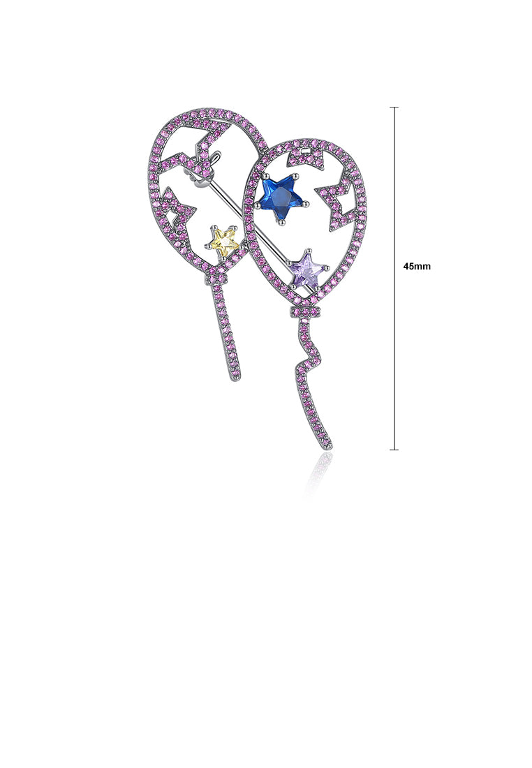 Fashion Creative Star Balloon Brooch with Purple Cubic Zirconia - Luxurious Look