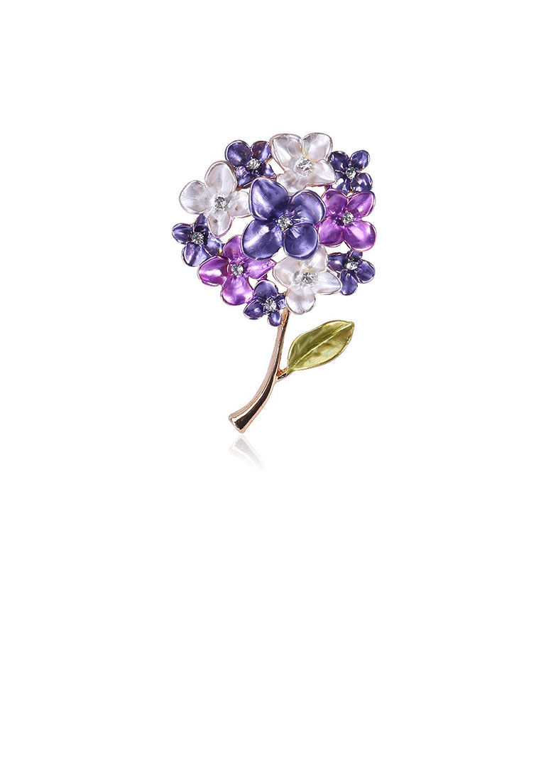 Fashion and Elegant Purple Flower Brooch with Cubic Zirconia - Luxurious Look