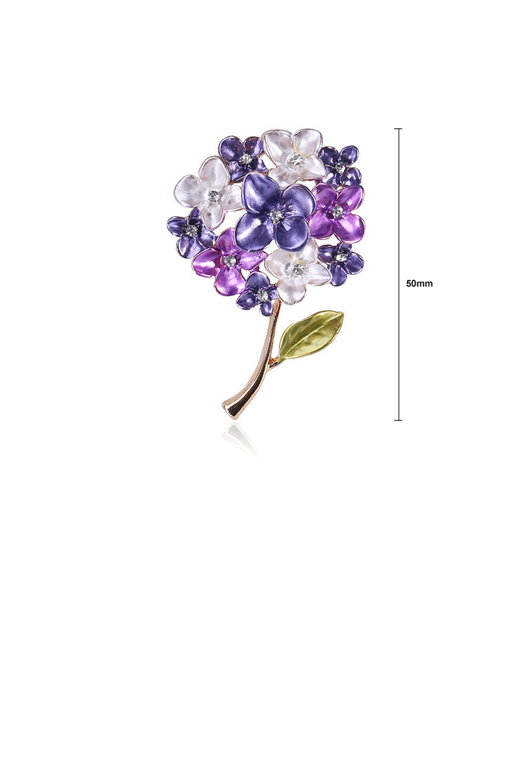 Fashion and Elegant Purple Flower Brooch with Cubic Zirconia - Luxurious Look