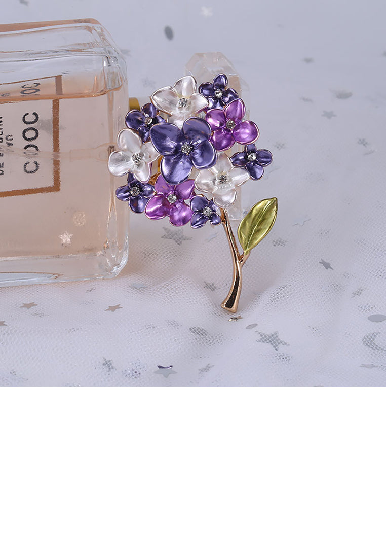 Fashion and Elegant Purple Flower Brooch with Cubic Zirconia - Luxurious Look