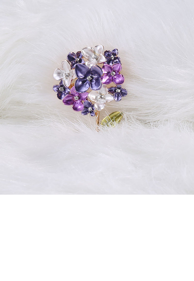 Fashion and Elegant Purple Flower Brooch with Cubic Zirconia - Luxurious Look