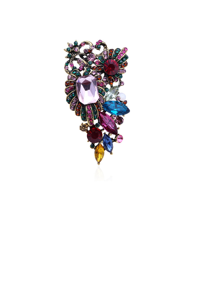 Fashion and Elegant Plated Gold Color Geometric Flower Brooch with Cubic Zirconia - Luxurious Look