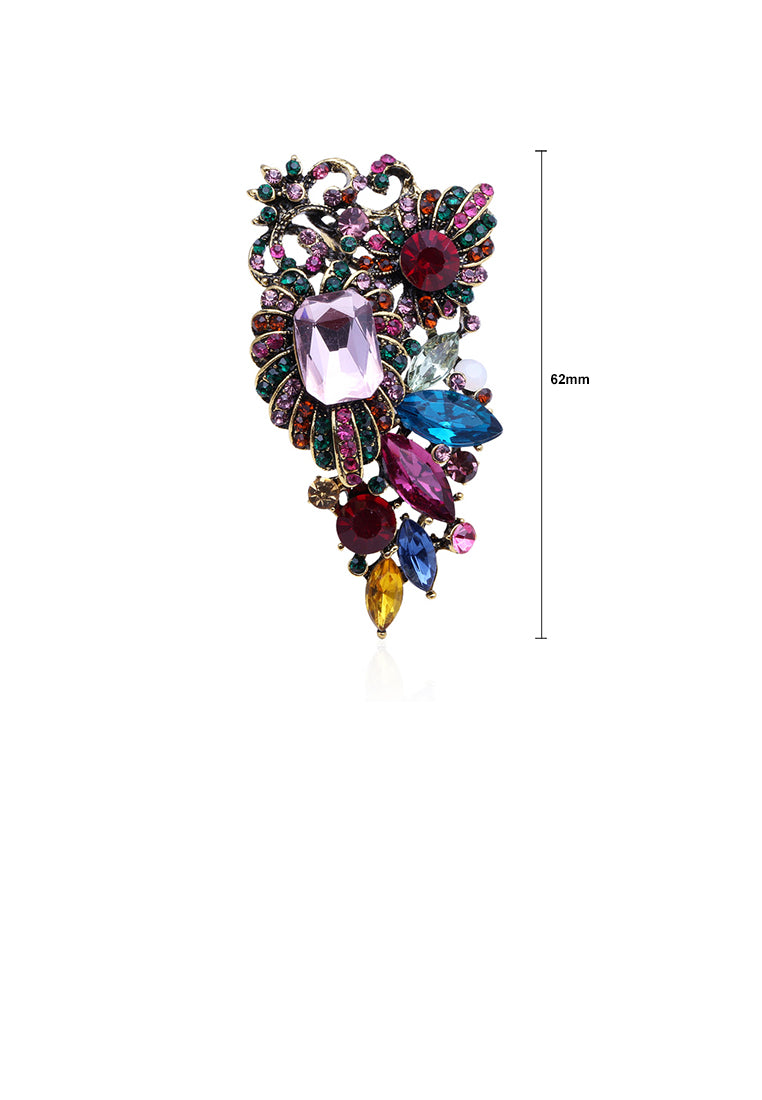 Fashion and Elegant Plated Gold Color Geometric Flower Brooch with Cubic Zirconia - Luxurious Look