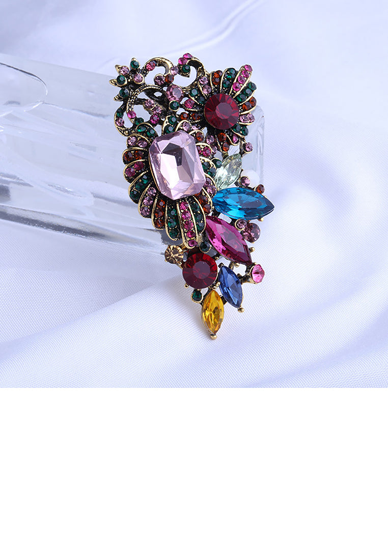 Fashion and Elegant Plated Gold Color Geometric Flower Brooch with Cubic Zirconia - Luxurious Look