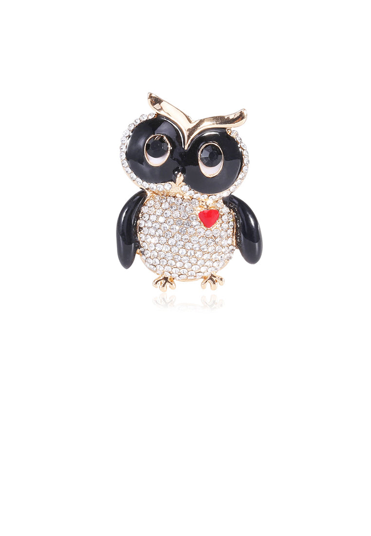 Fashion and Cute Plated Gold Owl Brooch with Cubic Zirconia - Luxurious Look