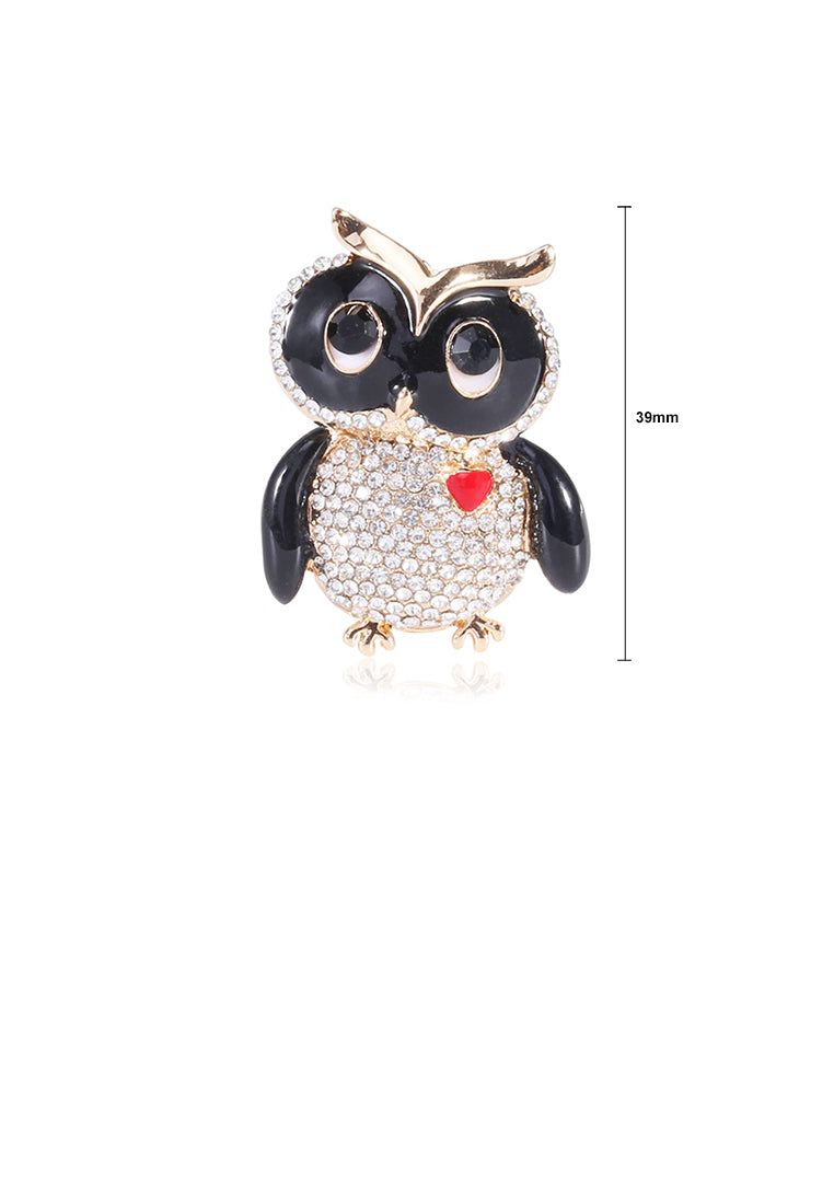 Fashion and Cute Plated Gold Owl Brooch with Cubic Zirconia - Luxurious Look