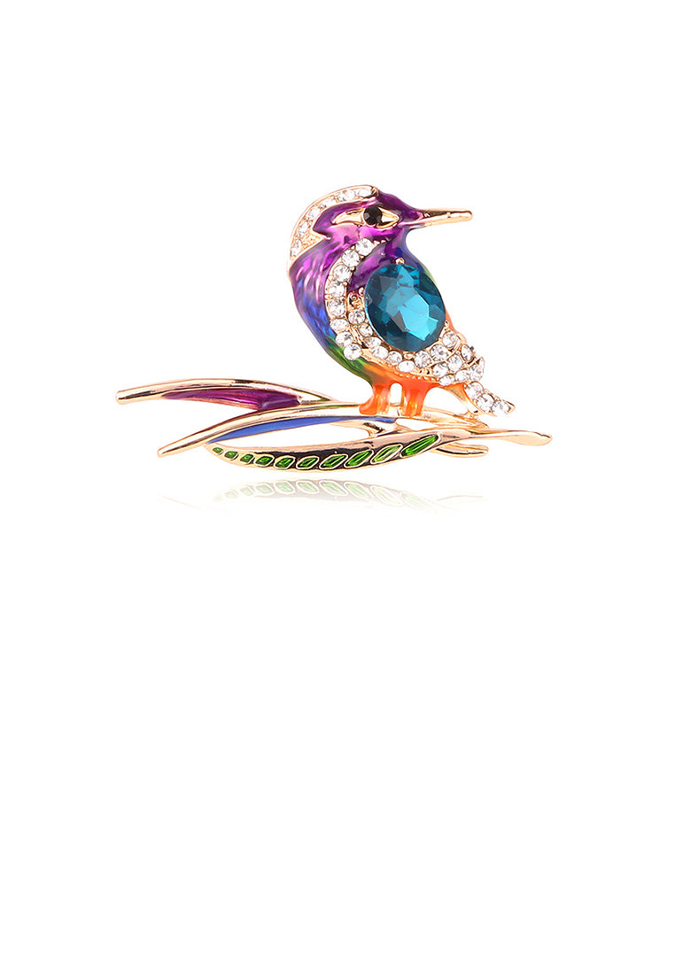 Fashion and Elegant Plated Gold Color Woodpecker Brooch with Cubic Zirconia - Luxurious Look
