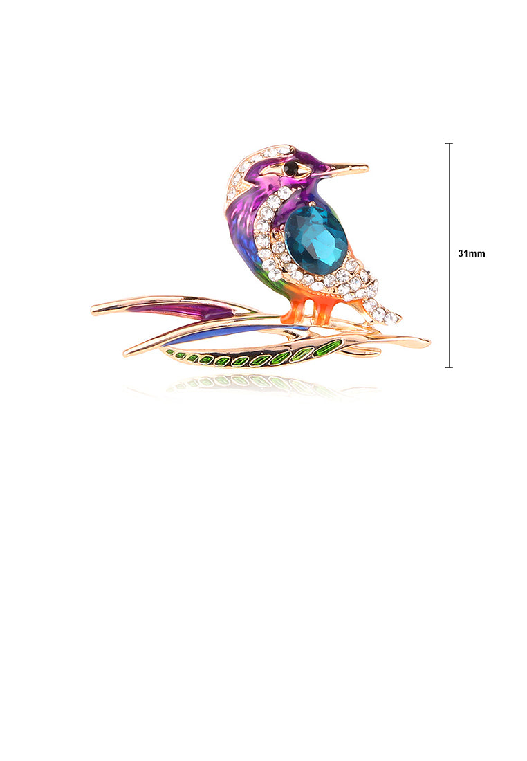 Fashion and Elegant Plated Gold Color Woodpecker Brooch with Cubic Zirconia - Luxurious Look