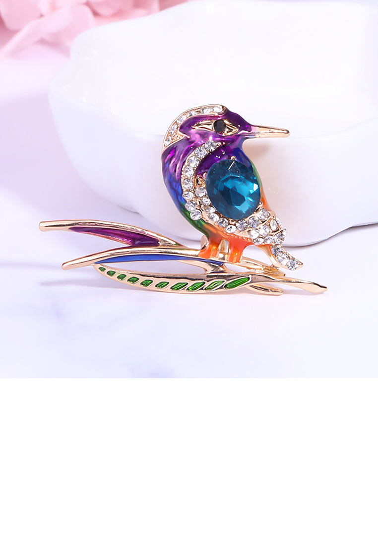 Fashion and Elegant Plated Gold Color Woodpecker Brooch with Cubic Zirconia - Luxurious Look