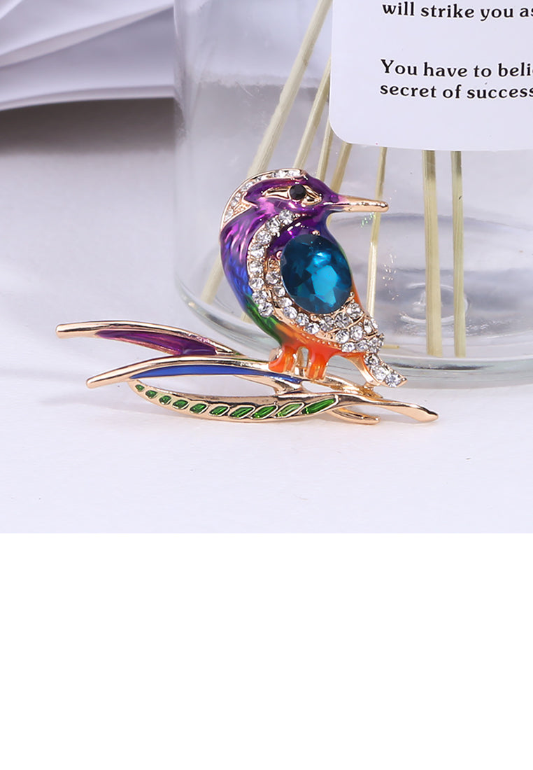 Fashion and Elegant Plated Gold Color Woodpecker Brooch with Cubic Zirconia - Luxurious Look